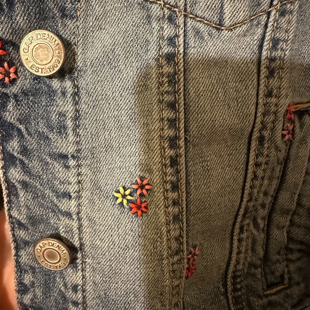 GAP Kids Light Blue Denim Jacket with Red Floral Accents